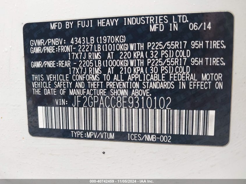 2014 SUBARU XV CROSSTREK 2.0I PREMIUM - JF2GPACC8E9310102