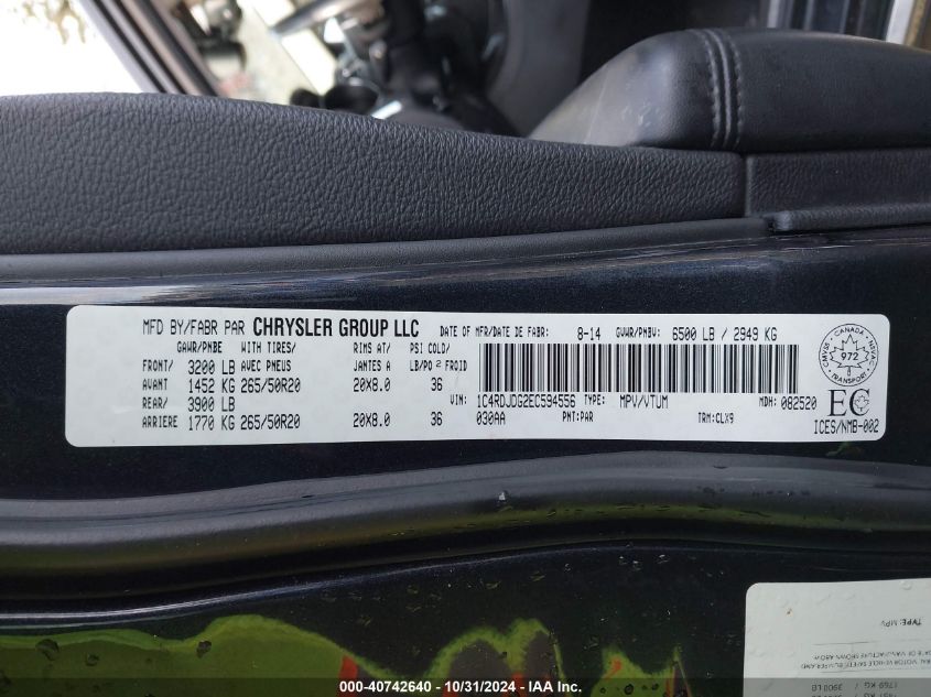 2014 DODGE DURANGO LIMITED - 1C4RDJDG2EC594556