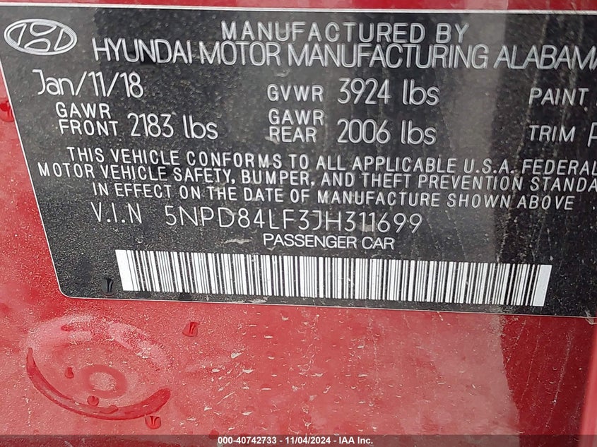 2018 HYUNDAI ELANTRA SEL - 5NPD84LF3JH311699