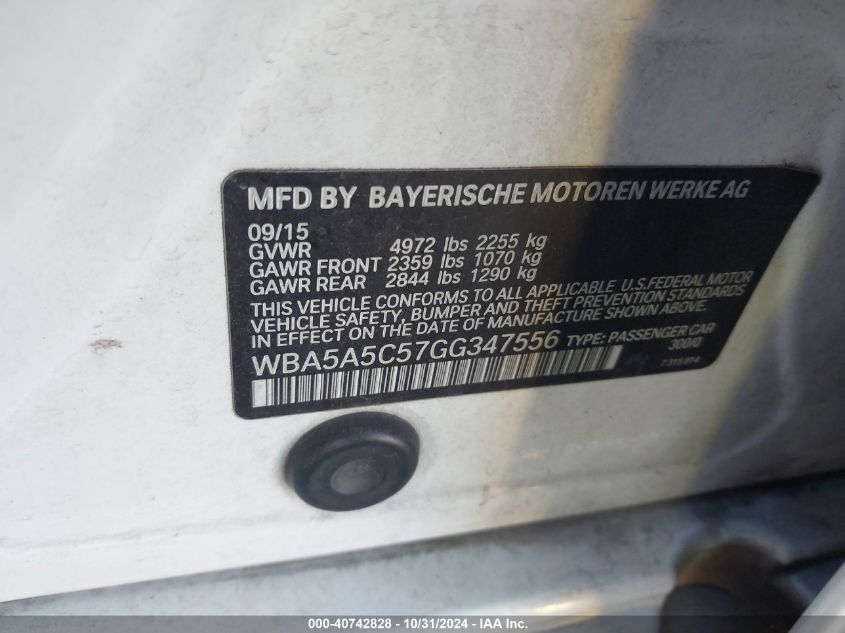 VIN WBA5A5C57GG347556 2016 BMW 5 Series, 528I no.9