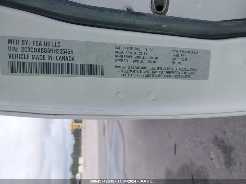 2022 Dodge Charger Sxt Rwd VIN: 2C3CDXBG6NH255456 Lot: 40742835