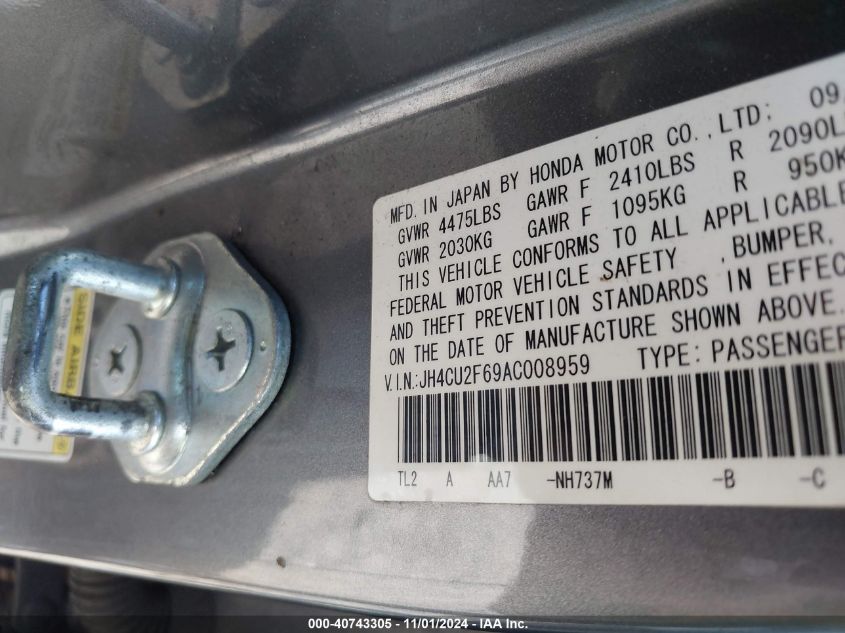 2010 Acura Tsx 2.4 VIN: JH4CU2F69AC0D8958 Lot: 40743305