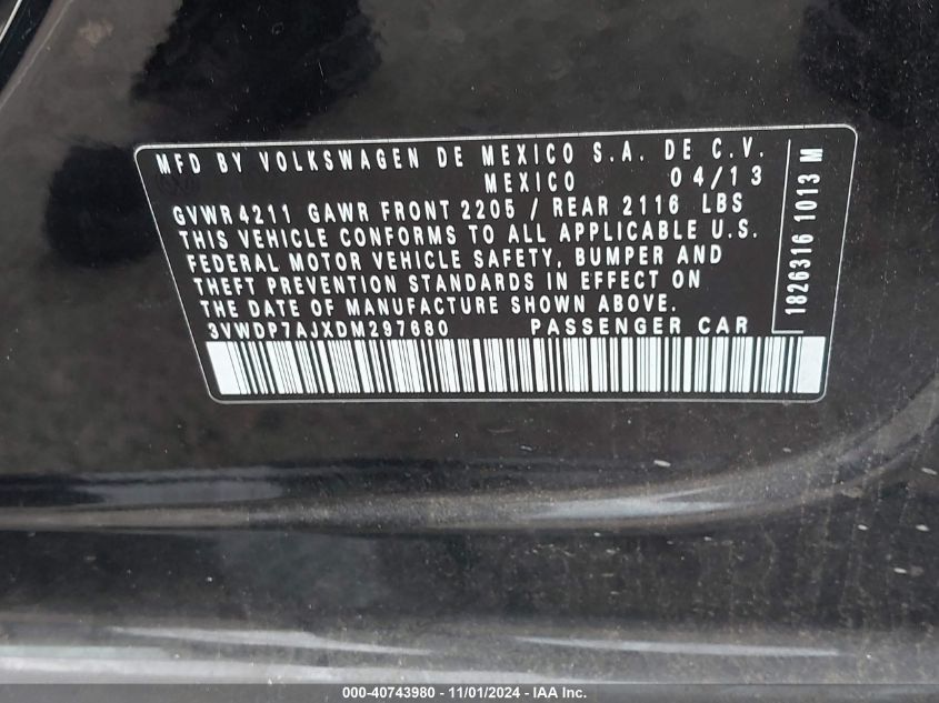 2013 VOLKSWAGEN JETTA 2.5L SE - 3VWDP7AJXDM297680