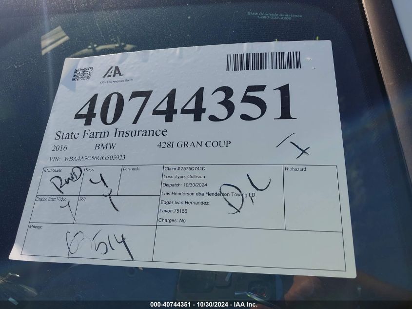 2016 BMW 428I GRAN COUPE - WBA4A9C56GG505923