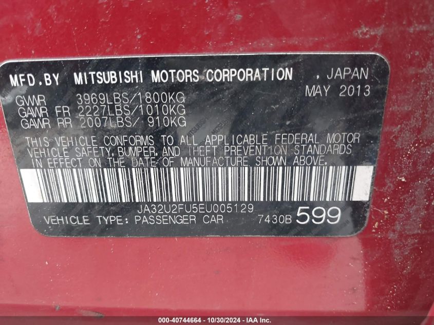 2014 Mitsubishi Lancer Es VIN: JA32U2FU5EU005129 Lot: 40744664