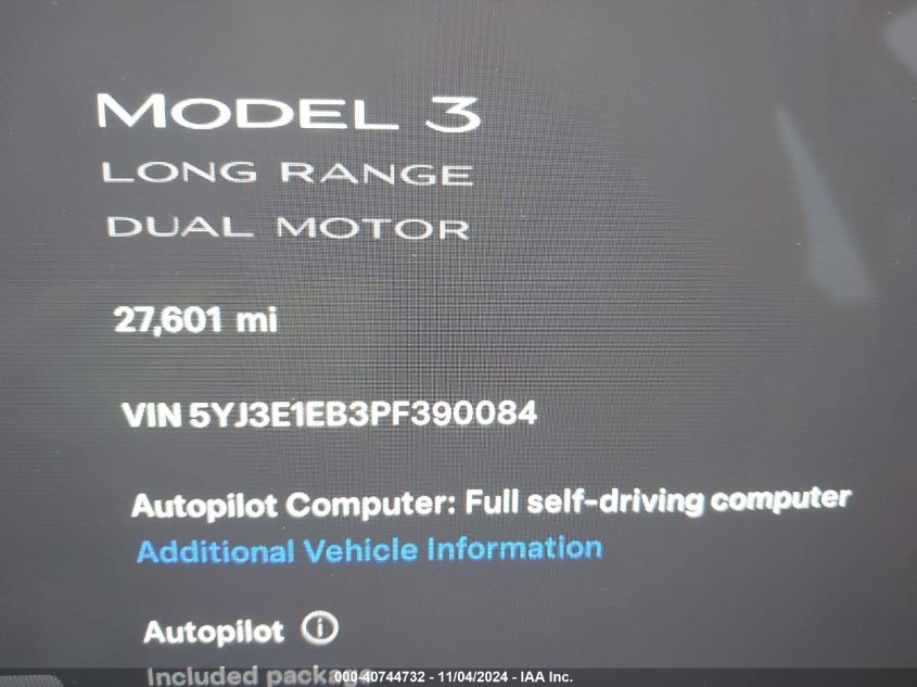 2023 TESLA MODEL 3 LONG RANGE DUAL MOTOR ALL-WHEEL DRIVE - 5YJ3E1EB3PF390084