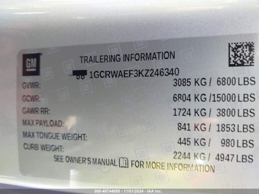 2019 CHEVROLET SILVERADO 1500 WORK TRUCK - 1GCRWAEF3KZ246340