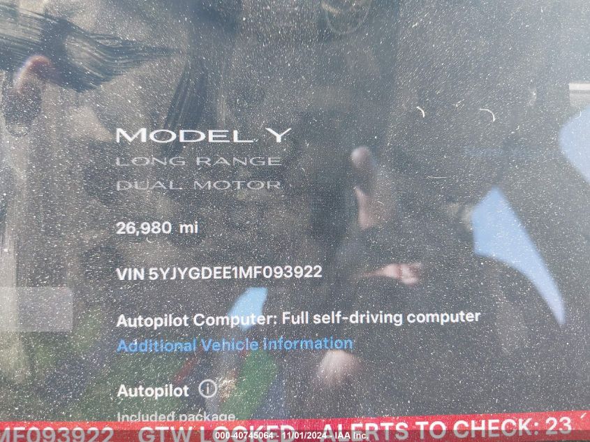 VIN 5YJYGDEE1MF093922 2021 Tesla Model Y, Long Rang... no.15