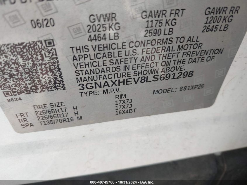 2020 CHEVROLET EQUINOX FWD LS - 3GNAXHEV8LS691298