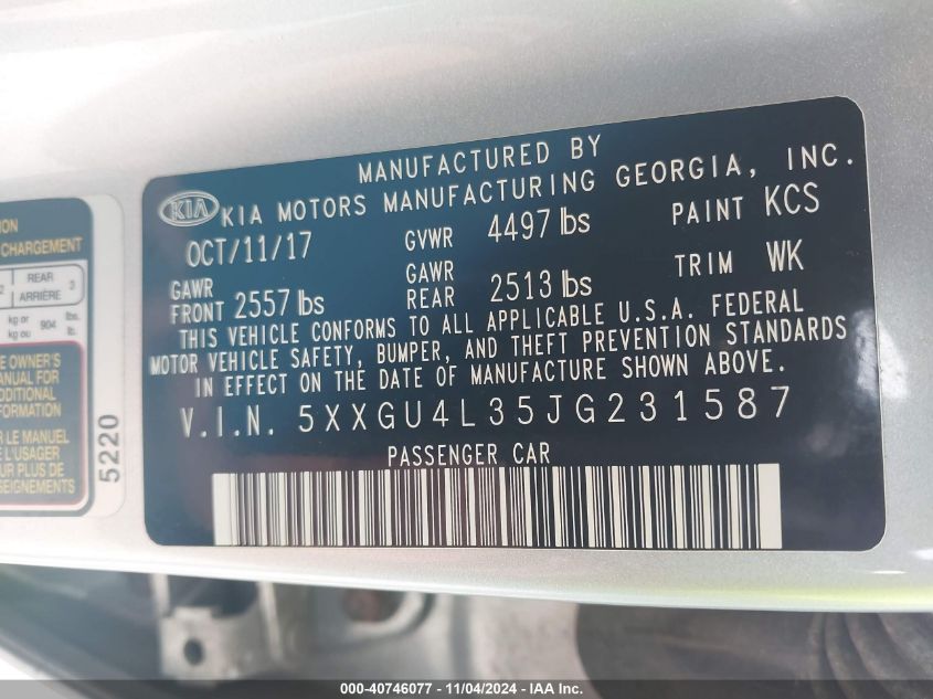 2018 KIA OPTIMA EX - 5XXGU4L35JG231587