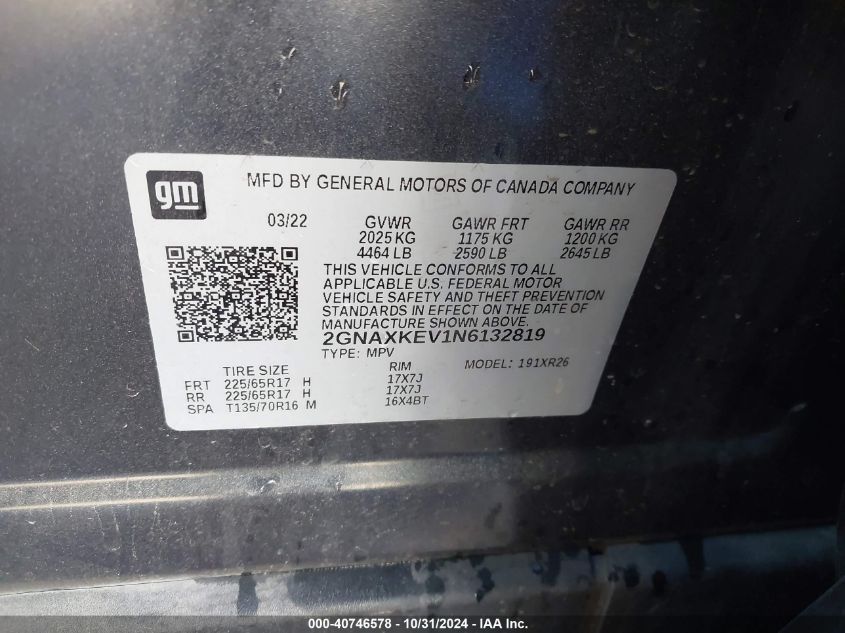 VIN 2GNAXKEV1N6132819 2022 CHEVROLET EQUINOX no.9