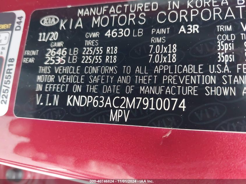 VIN KNDP63AC2M7910074 2021 KIA Sportage, S no.9