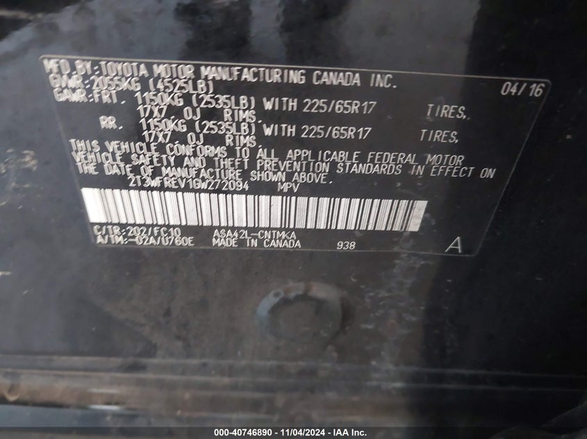 2016 TOYOTA RAV4 XLE - 2T3WFREV1GW272094