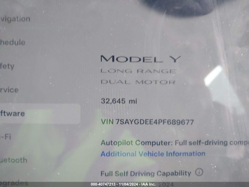 2023 Tesla Model Y Awd/Long Range Dual Motor All-Wheel Drive VIN: 7SAYGDEE4PF689677 Lot: 40747213