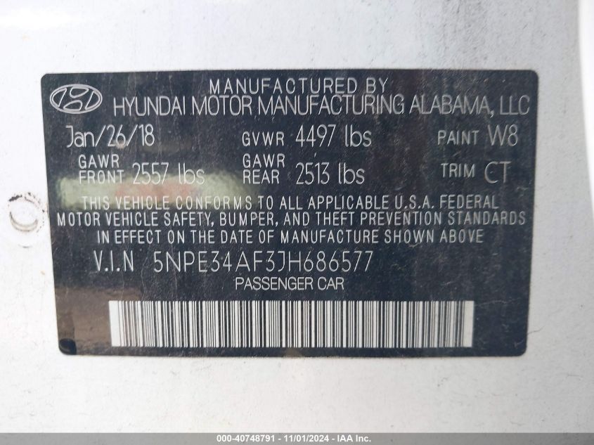 2018 HYUNDAI SONATA SPORT - 5NPE34AF3JH686577