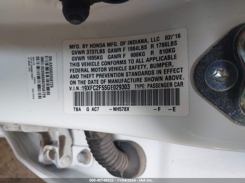 2016 HONDA CIVIC LX - 19XFC2F55GE029303