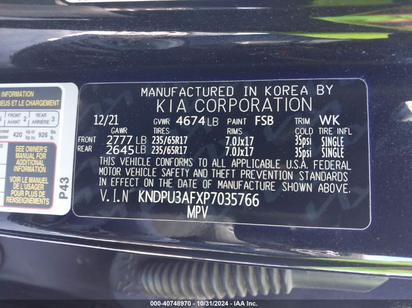 2023 Kia Sportage Lx VIN: KNDPU3AFXP7035766 Lot: 40748970