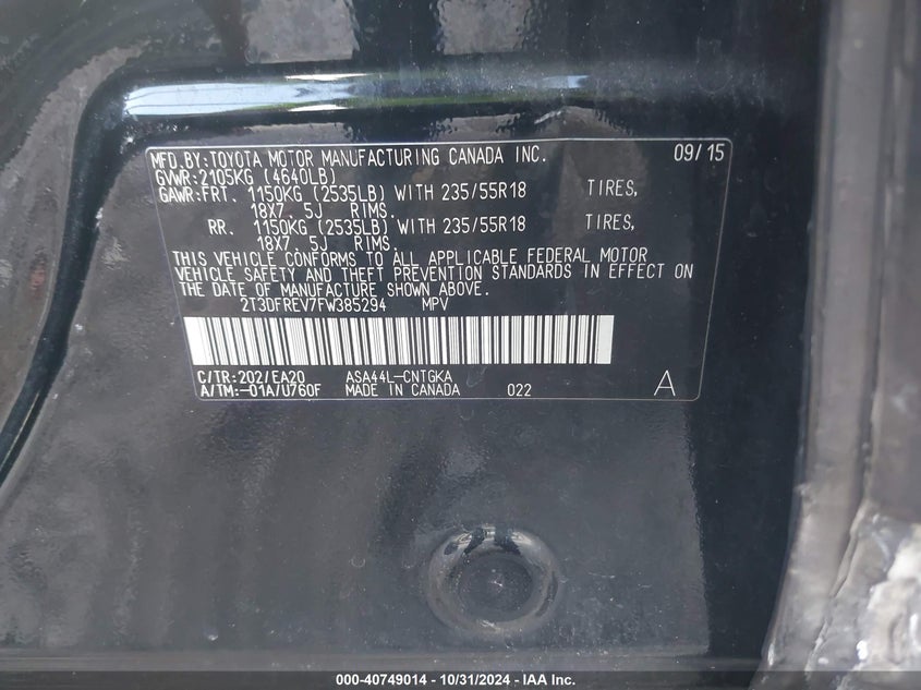 2015 TOYOTA RAV4 LIMITED - 2T3DFREV7FW385294