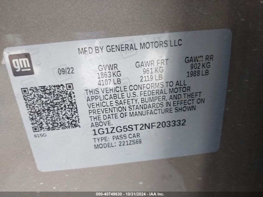 2022 CHEVROLET MALIBU FWD RS - 1G1ZG5ST2NF203332