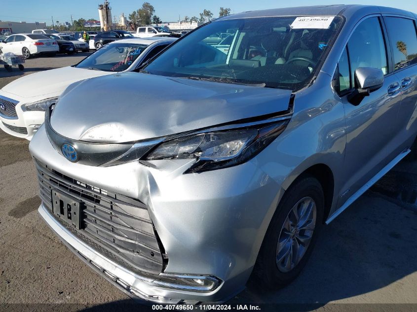 2021 Toyota Sienna Xle VIN: 5TDYRKEC2MS065510 Lot: 40749650