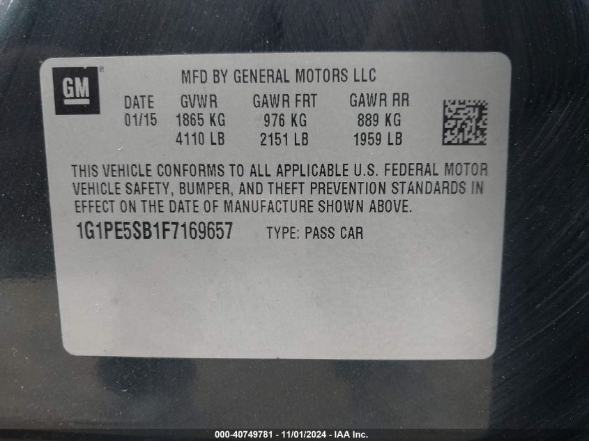 VIN 1G1PE5SB1F7169657 2015 CHEVROLET CRUZE no.9