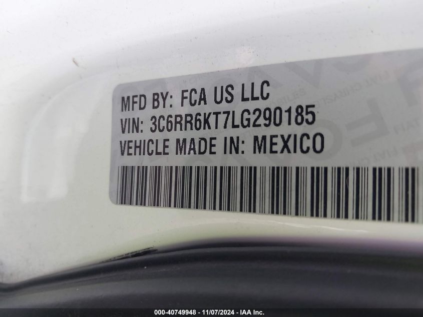 2020 Ram 1500 Classic Tradesman 4X2 5'7 Box VIN: 3C6RR6KT7LG290185 Lot: 40749948