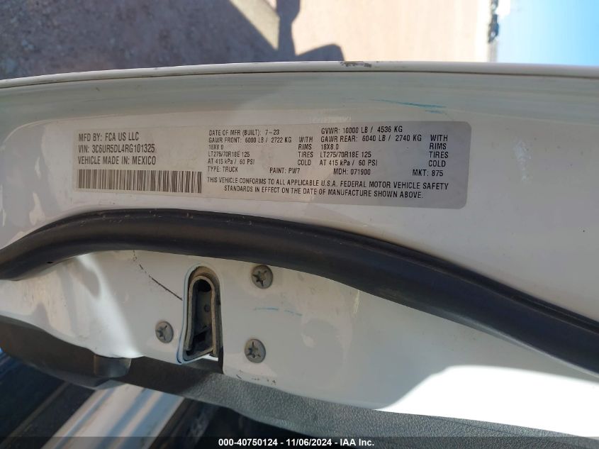 2024 Ram 2500 Big Horn 4X4 6'4 Box VIN: 3C6UR5DL4RG101325 Lot: 40750124