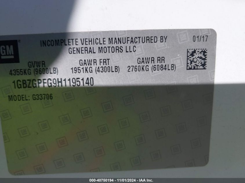 2017 CHEVROLET EXPRESS 3500 LT - 1GBZGPFG9H1195140