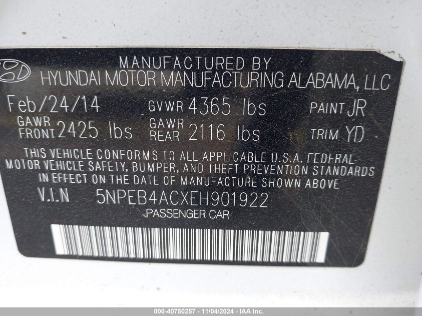 2014 HYUNDAI SONATA GLS - 5NPEB4ACXEH901922