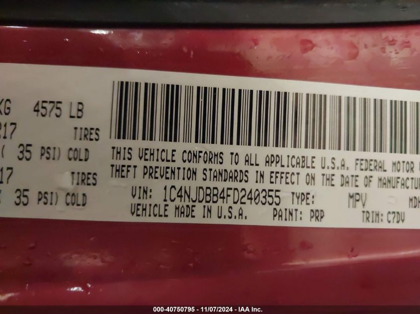 2015 JEEP COMPASS SPORT - 1C4NJDBB4FD240355