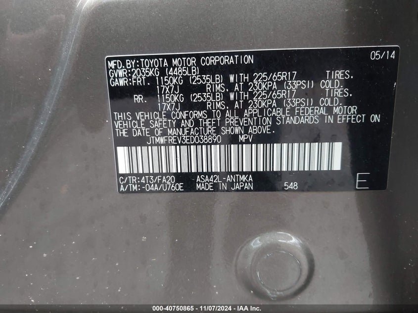 2014 TOYOTA RAV4 XLE - JTMWFREV3ED038890