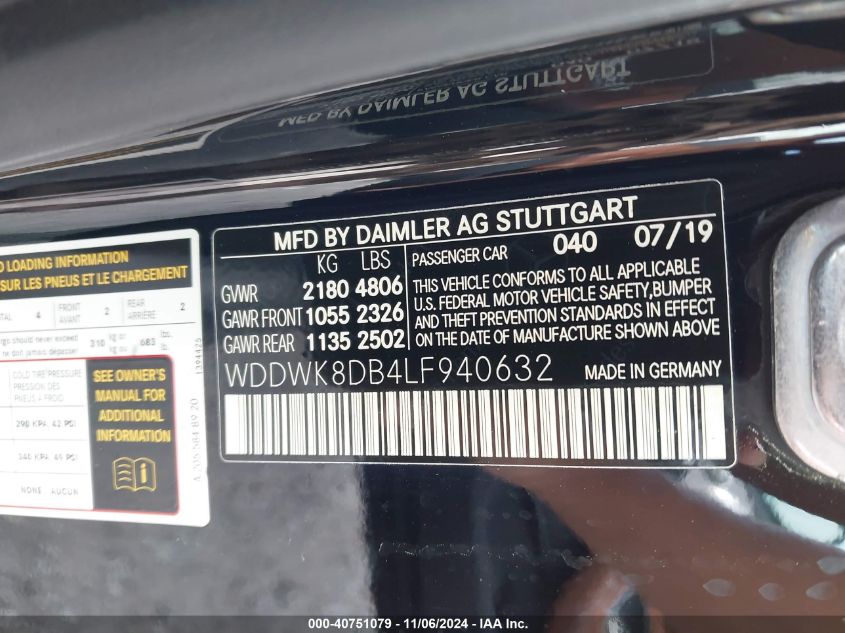 VIN WDDWK8DB4LF940632 2020 MERCEDES-BENZ C 300