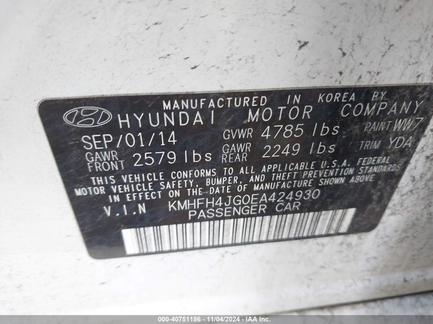 2014 HYUNDAI AZERA LIMITED KMHFH4JG0EA424930