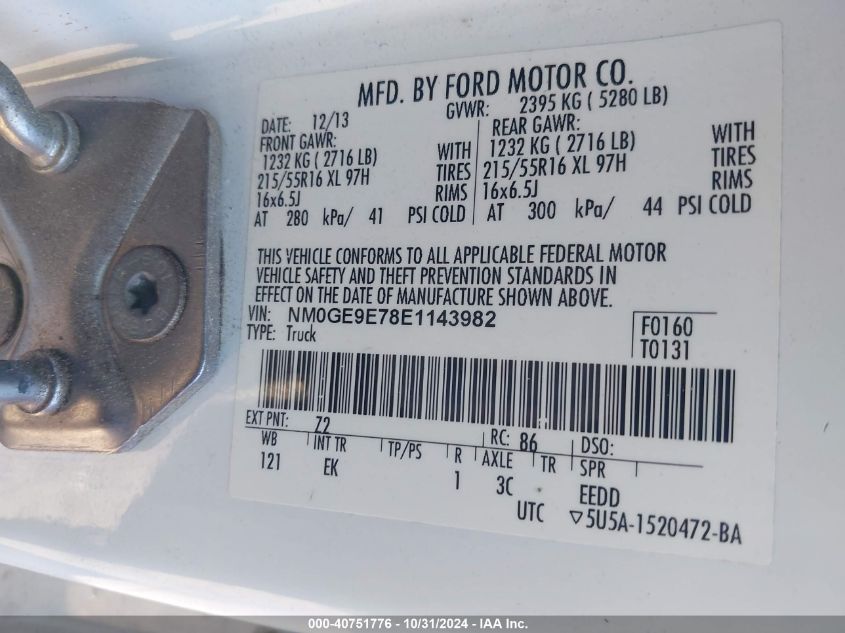 VIN NM0GE9E78E1143982 2014 Ford Transit, Connect XL no.9