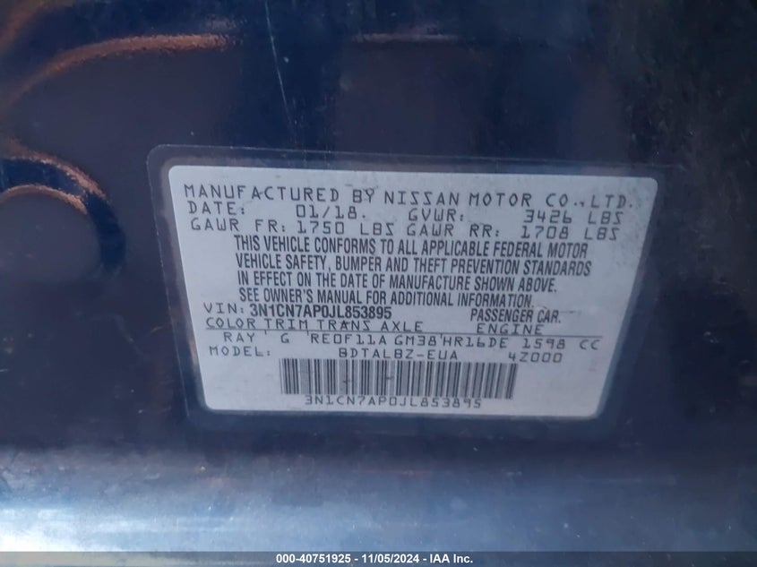 2018 NISSAN VERSA 1.6 SV - 3N1CN7AP0JL853895