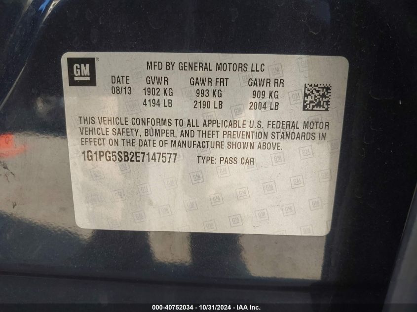 2014 CHEVROLET CRUZE VIN: 1G1PG5SB2E7147577