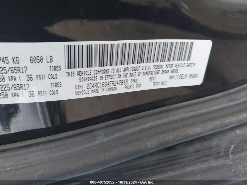 2014 Chrysler Town & Country Touring VIN: 2C4RC1RG4ER242849 Lot: 40752092