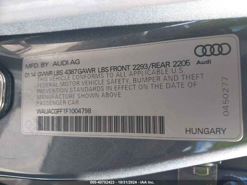 2015 Audi A3 1.8T Premium VIN: WAUACGFF1F1004798 Lot: 40752423