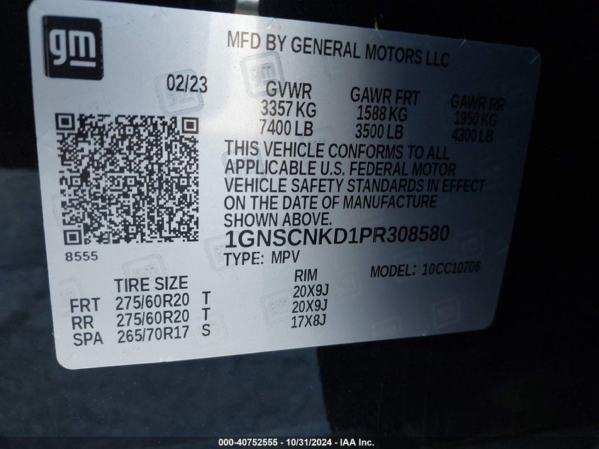 2023 CHEVROLET TAHOE 2WD LT - 1GNSCNKD1PR308580