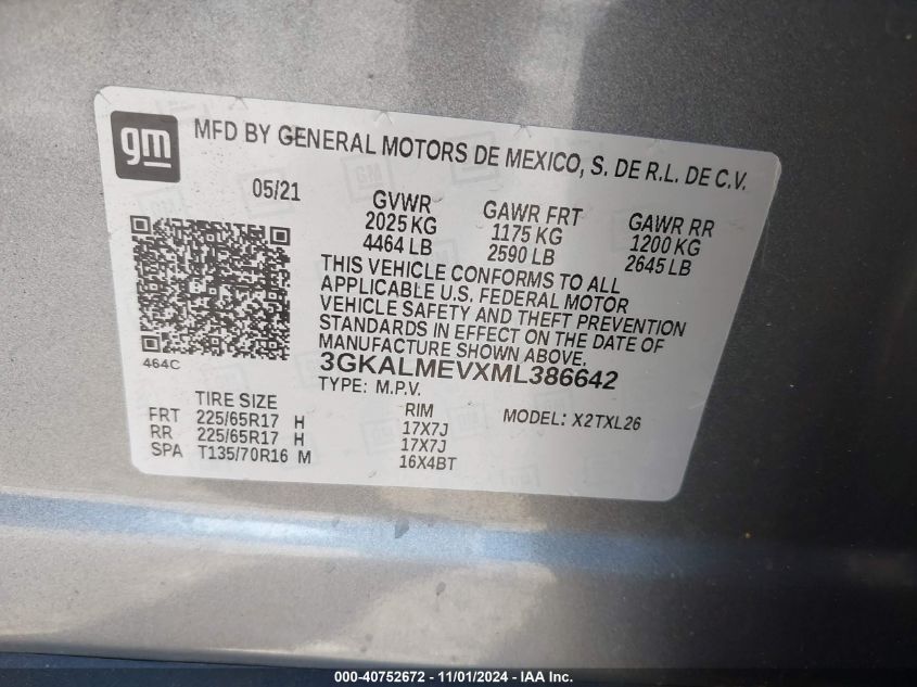 2021 GMC Terrain Fwd Sle VIN: 3GKALMEVXML386642 Lot: 40752672