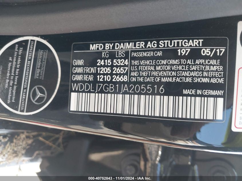 2018 Mercedes-Benz Amg Cls 63 S 4Matic VIN: WDDLJ7GB1JA205516 Lot: 40752843