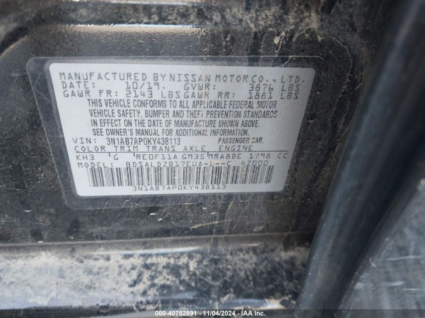 VIN 3N1AB7AP0KY438113 2019 NISSAN SENTRA no.9