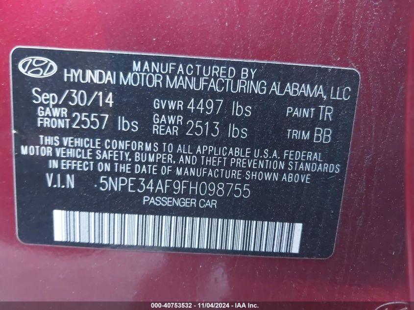 2015 HYUNDAI SONATA SPORT - 5NPE34AF9FH098755