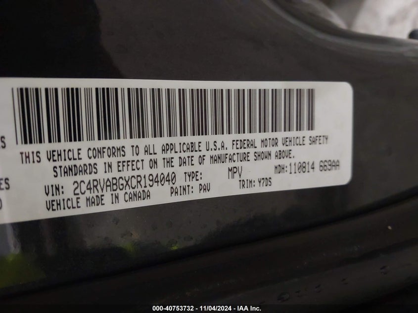 2012 VOLKSWAGEN ROUTAN VIN: 2C4RVABGXCR194040