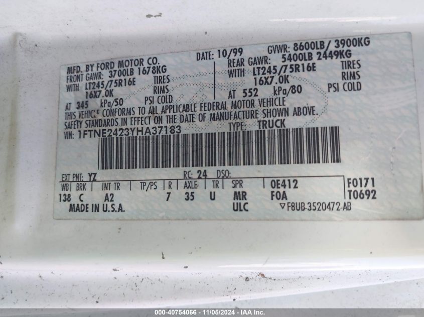 2010 Ford E-150 Commercial VIN: 1FTNE1EW1ADA04093 Lot: 42166797