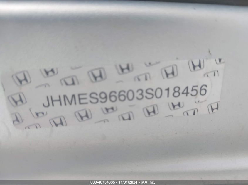 2003 Honda Civic Hybrid VIN: JHMES96603S018456 Lot: 40754335