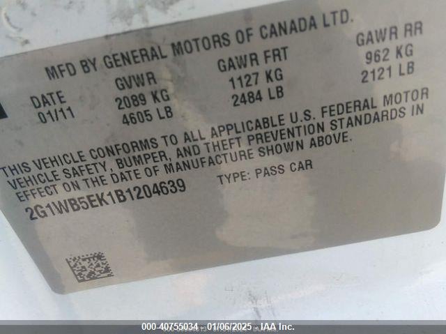 2011 Chevrolet Impala Lt VIN: 2G1WB5EK1B1204639 Lot: 40755034