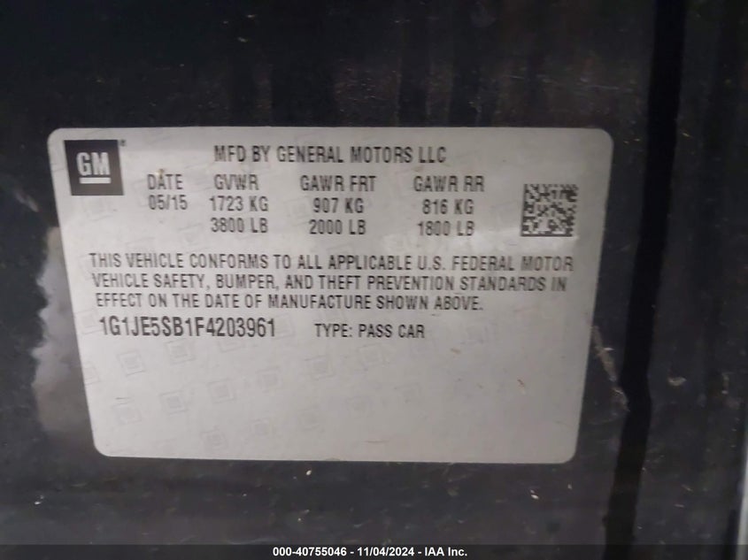 2015 CHEVROLET SONIC LTZ AUTO - 1G1JE5SB1F4203961