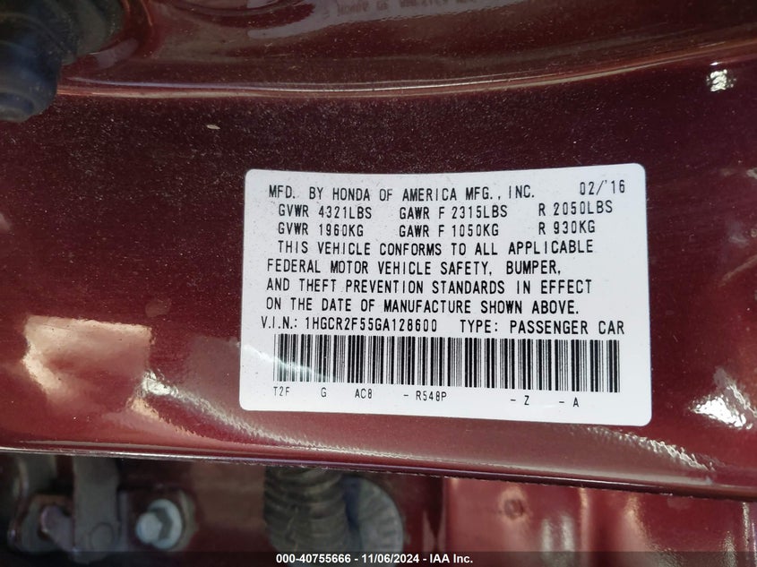 2016 HONDA ACCORD SPORT - 1HGCR2F55GA128600