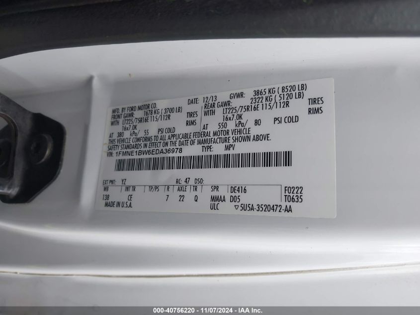 VIN 1FMNE1BW6EDA36978 2014 Ford E-150, XL no.9